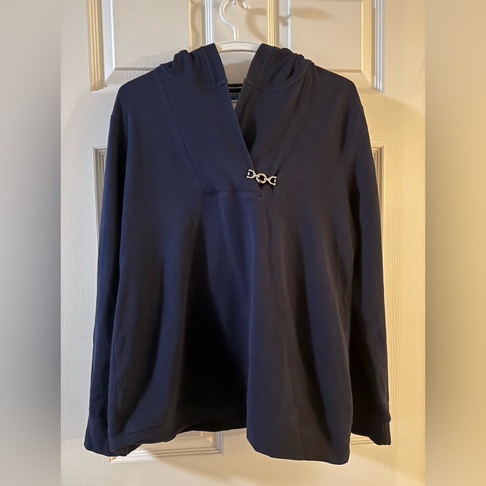 Karen Scott Sport Navy Hoodie with Mock Silver Hook Detail Women’s Size M